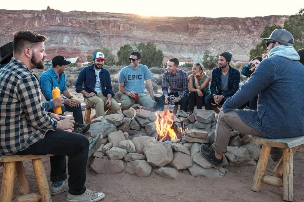 Gathering around a campfire